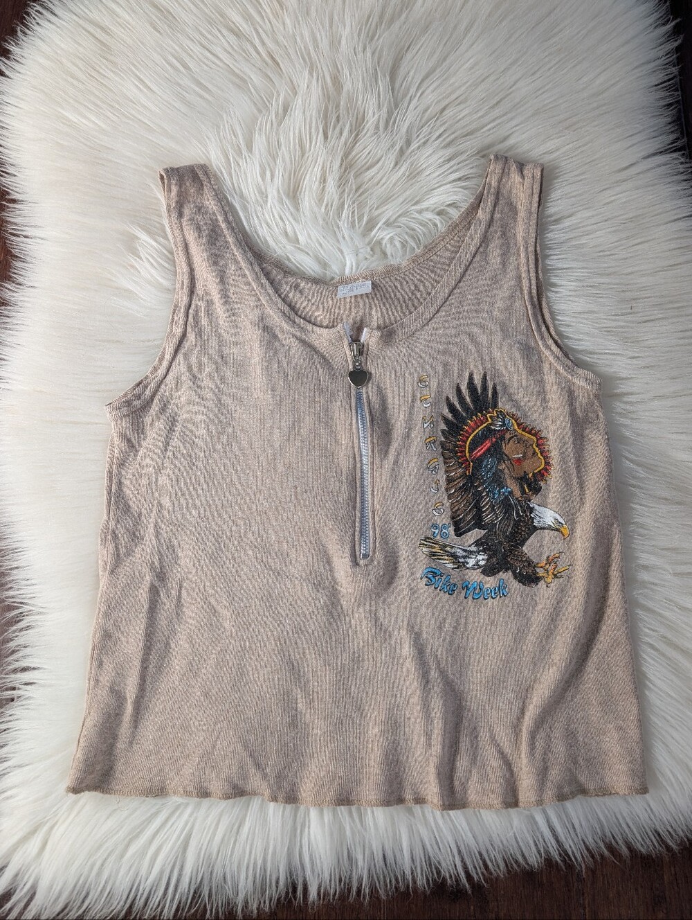 Vintage Sturgis '98 Bike Week Zip Bust Tank Top Made In USA Eagle S Small